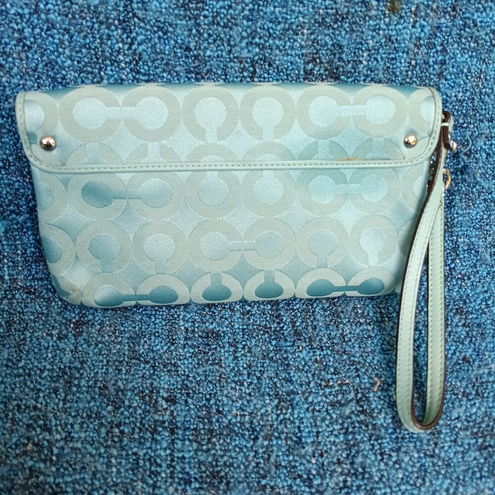 Coach Clutch, Blue, Kristen Signature OP Art Wristlet - Picture 9 of 14
